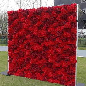 Wholesale High Quality 8*8ft <b>Artificial</b> Red Rose Roll up Flower Wall Backdrop for Wedding Decorations - Product Image 2