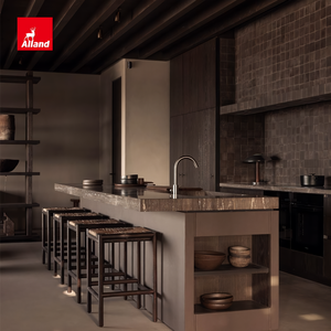 <span class=keywords><strong>Porte</strong></span> plate sur mesure Alland, style minimaliste foncé, placage de noyer <span class=keywords><strong>noir</strong></span> à grain vertical, avec pierre de marbre texturée naturelle - Product Image 1