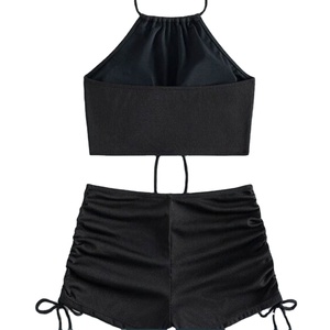 Nouveau <span class=keywords><strong>Maillot</strong></span> <span class=keywords><strong>de</strong></span> <span class=keywords><strong>Bain</strong></span> Deux Pièces <span class=keywords><strong>Femme</strong></span> Style Européen et Américain 2026, Solide, <span class=keywords><strong>Taille</strong></span> <span class=keywords><strong>Haute</strong></span>, Bretelles, Dos Nu, Respirant, avec Short <span class=keywords><strong>Boxer</strong></span> d'Été - Product Image 2