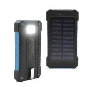 Banco de energía Solar portátil, batería de repuesto externa impermeable de 10000mah, cargador de batería de teléfono, LED, USB Dual