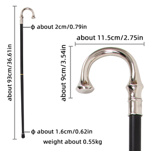 Canne de luxe en métal avec poignée courbée argentée et tige noire pour la marche - Product Image 2