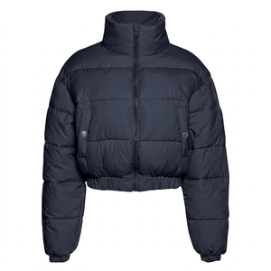 Women's Crew Neck Zipper <b>Cropped</b> <b>Puffer</b> Vest <b>Jacket</b> Coat Fashionable Short Length Vintage Decoration Bamboo Fiber Breathable - Product Image 1