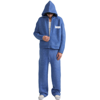 Ensemble 2 pièces personnalisé avec logo frontal imprimé jacquard, en mélange de laine brossée, confortable, tricoté, pour homme : sweat à capuche et pantalon de jogging