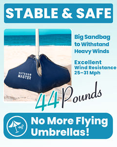 Parasol de plage coupe-vent OutdoorMaster 6,5 pieds UPF50+ avec ancre pour <span class=keywords><strong>sac</strong></span> de <span class=keywords><strong>sable</strong></span>, porte-gobelet, inclinaison réglable, pare-soleil portable - Product Image 2