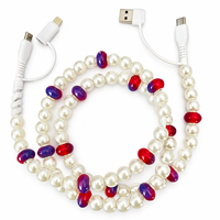 Câble de charge rapide USB multifonction 4-en-1 en perles rouges de luxe, accessoires de voiture tendance, cadeau haut de gamme, cordon Type C