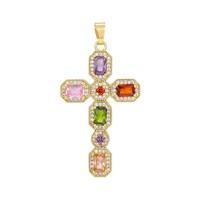 Nouveau Collier Croix Incrusté de Zircons Multicolores, Pendentif Multicolore Personnalisé Chaîne Clavicule Bijoux Vente en Gros
