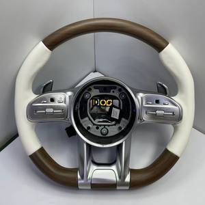 Volant en bois DOS pour <span class=keywords><strong>Mercedes</strong></span>-Benz <span class=keywords><strong>AMG</strong></span> W204 W211 W213 W205 C63 E63 S63 G63 G65 <span class=keywords><strong>Gts</strong></span> Gtr Gla Glb en cuir perforé - Product Image 1
