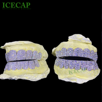Grillz dentaire Hip Hop personnalisé 8 sur 8 en argent 925 plaqué or blanc, avec moissanite VVS à coupe profonde et pierres grandes, style 'Ice Out', pour rappeur