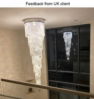 Lustre en cristal en spirale longue pour escalier, lustre pour plafond haut, projet hôtel villa escalier