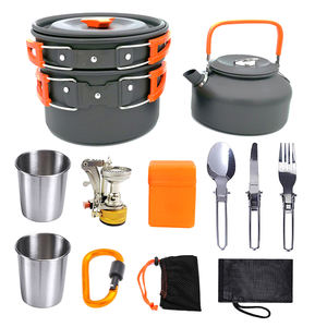Juego de Utensilios de Cocina para Acampar, Ollas y Sartenes Antiadherentes, Vajilla para Picnic al Aire Libre 10 en 1 con Cuchara, Tenedor, Tetera y Taza Plegables - Product Image 1