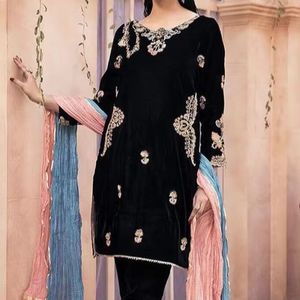 Elegante diseñador indio pakistaní bordado satén 100% seda A-Line manga larga vestido de pantalón Kurta de longitud completa para el verano - Product Image 5