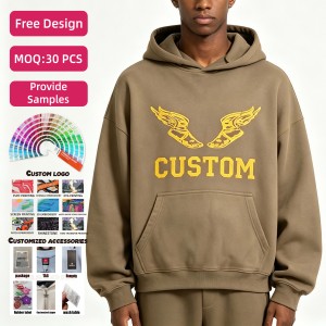 Felpa con Cappuccio Personalizzata in Cotone Felpato 420gsm, Oversize con Spalle Scese, Applicazioni Ricamate, Tinta Unita, Abbigliamento Maschile, Pullover - Product Image 1