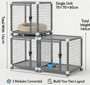 Sistema Modular Apilable y Ecológico de Jaulas Transpirables para Gatos, Corral Expandible de Madera para Gatos, Configuración Personalizable de Catteries, Hotel para <span class=keywords><strong>Mascotas</strong></span> - Product Image 1