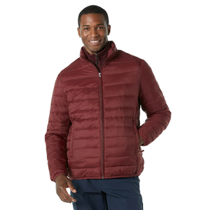 Blouson matelassé bordeaux pour homme, col montant, fermeture éclair, coupe-vent, hiver, décontracté, rembourrage en polyester, coupe régulière - Product Image 1