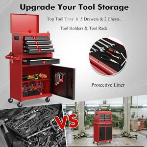 Caja de Herramientas Rodante <span class=keywords><strong>Goplus</strong></span> con 5 Cajones, Ruedas con Bloqueo, Cajones Deslizantes, Parte Superior Desmontable, Estante Ajustable (Rojo+Negro) 40x11x23.5 - Product Image 4