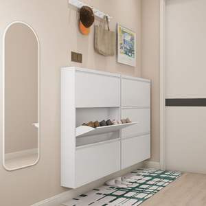 Zapatero ultrafino XG-CXXG de 50.8 cm de ancho, blanco, con 3 compartimentos, estante de almacenamiento que ahorra espacio para la entrada del hogar. - Product Image 5