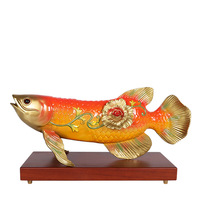 Feng Shui Ornement Sculpture Golden Arowana Lucky Fish Statues Meilleur cadeau pour l'ouverture de l'entreprise, décor de salon de bureau à domicile