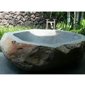 Baignoire d'extérieur autoportante en pierre naturelle, morde grise, pour l'extérieur, à vendre - Product Image 5