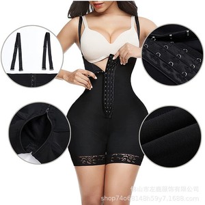 Faja colombiana para mujer con cierre frontal y cremallera, alta compresión, control de abdomen, levantador de glúteos, encaje, moldeador hasta medio muslo - Product Image 3