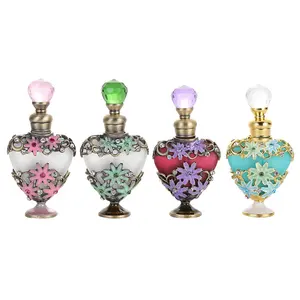 10ml Metal Zinc Alloy Perfume Frosted Attar Bottle Glass Heart Shape Essential Oil Refillable Bottles Factory Outlet#81169