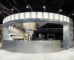 Comptoir de réception en acier inoxydable de haute qualité, forme personnalisée, éclairage LED supérieur, panneau publicitaire pour <span class=keywords><strong>café</strong></span> Mal - Product Image 6