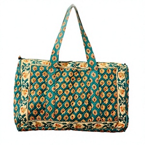 Grands sacs de voyage en coton à motifs floraux, sacs de week-end en tissu matelassé imprimé, pour femmes, cadeaux de vacances, lot de 2 pièces - Product Image 1