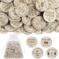 Runde Holz-Getränkechips im Großpack, Gratis-Getränketickets, Organza-Beutel, Personalisierte Neuartige Gastgeschenke für Partys