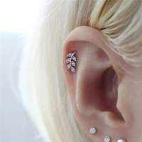 ROXI S925 Argent Sterling Plaqué Or 18 carats Zircon Feuille de Plaqué Or Boucle d'Oreille Clou pour Cartilage
