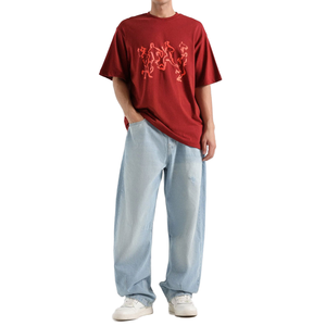 Jean droit pour homme, taille haute, grande taille, motif imprimé, style rétro urbain, délavage personnalisé, bleu, adouci et écologique - Product Image 1