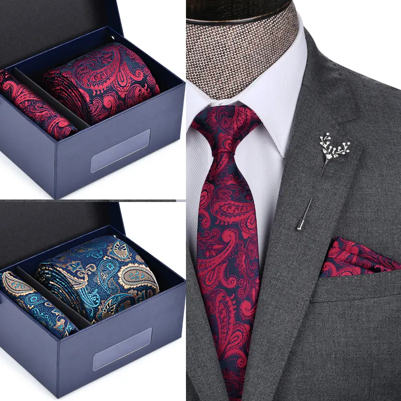 7 CM Width Custom Logo Silk Necktie Handkerchief 100% Silk Tie SetとGift Box