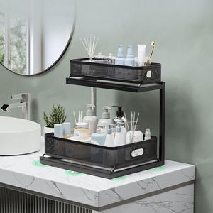 Mesh Height Adjustable <b>Pull</b> <b>Out</b> Dish Under the Bathroom Cabinet Drying Spice Sink Storage Rack With 2-Tier Slide <b>Out</b> Drawer - Product Image 2