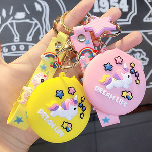 Version coréenne en gros PVC fille <span class=keywords><strong>Mini</strong></span> Portable miroir porte-clés Couple accessoires mignon dessin animé petit miroir rond porte-clés - Product Image 1