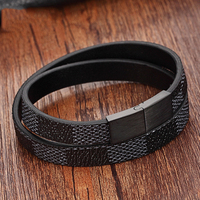 Bracelet en cuir véritable marron fermoir magnétique en acier inoxydable bijoux Design tendance Bracelet en cuir uni pour hommes OT-314