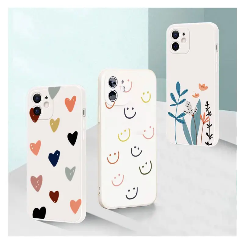 Fashion Luxurious Cute Smiley Phone Case for iPhone 11 13 pro max Silicone Straight Edge Drop Resistant 12promax