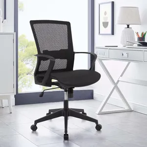Henglin مكتب الأثاث قيمة جيدة أسود منتصف عودة مكتب كرسي مع ذراع ثابت شبكة مريحة كرسي مكتب