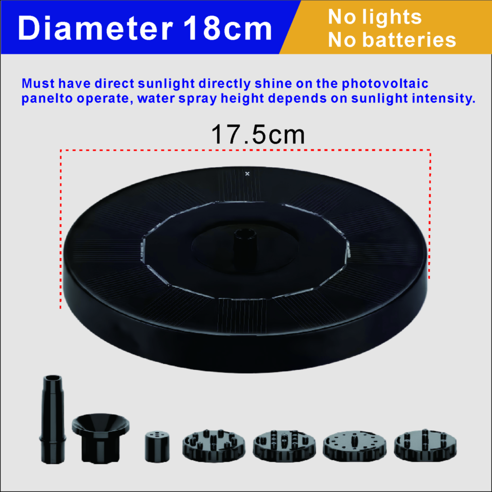 Solar Fountain - 17.5cm - No Lights, No Batteries
