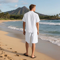 Ensemble short et shorty en lin pour homme, style plage, manches courtes, matière confortable, été, deux pièces