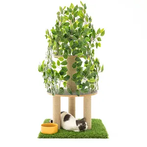 New Design Natural Pet Supplies Cat Scratching Post Artificial Plants Tree Climbing Scratcher Frame