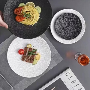 Assiette en céramique nordique noire et blanche à texture rocheuse, assiette à dîner en porcelaine, <span class=keywords><strong>vaisselle</strong></span> de service professionnelle <span class=keywords><strong>pour</strong></span> <span class=keywords><strong>restaurant</strong></span> - Product Image 3