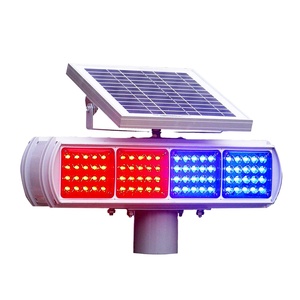 Red&blue Double-sided Road Barricade Flasher Flashing LED Traffic Signal Strobe Beacon Lamp Burst Solar Warning Sign Light - Product Image 1