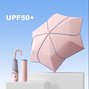 Modern Simple Creative Folding Umbrella Durable Vinyl Petal Curved Leather Handle Manual Control Sun Rain Travel Adults Iron - Product Image 2