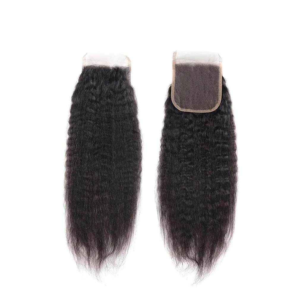 Single Donor Original Unprocessed Yaki Kinky Straight Wavy Human Hair Weaving Italian Yaki Lace Front Closure