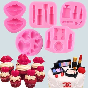 Fondant Silicone Molds Lipstick Makeup Tools Heart Shape Pink DIY Cake Decorating Supplies - Product Image 1