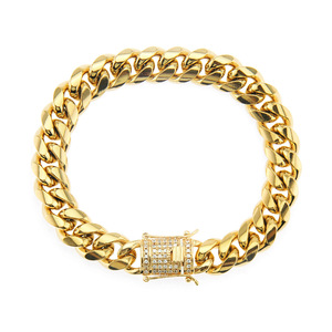 Stainless Steel Micro-inlaid Zircon Cuban <b>Bracelet</b>, Color-preserving Electroplated Smooth Domineering Trendy Men's <b>Bracelet</b> - Product Image 1