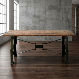 Industrial & Vintage Cast Iron & Solid Wood <b>Foldable</b> <b>Dining</b> <b>Table</b> for Apartment & Hotel Use 6-Seater - Product Image 3