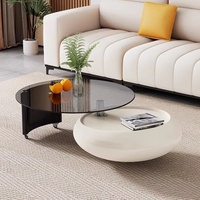 Table basse rotative rétractable style crème, cadre en bois, pour salon, luxe léger, haut de gamme, artistique, créative, en verre, italienne