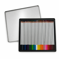 FLOWood – Coffret de 24 crayons de couleur vibrants, mine souple de 3 mm, crayons à dessin en bois, boîte métallique rectangulaire robuste