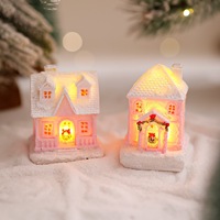 Petite maison Art déco en résine rose avec lumière paysage miniature décor à la maison Figurine cadeau pour fille