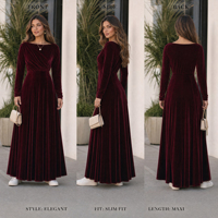 Robe longue plissée trapèze ajustée en velours pour femme, style cache-cœur, manches longues, pour soirée, OEM/ODM, couleur personnalisée, marque privée