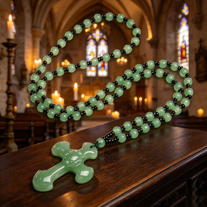 Rosario católico religioso grande, elegante y hermoso, de lujo, con accesorios de acrílico de colores y San Benito. - Product Image 2